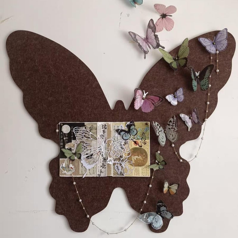 werdecade Pin Board Butterfly Cork Board 16x19 Inch Foldable Butterfly Wings Felt Bulletin Boards 3D Butterflies Wall Decoration Corkboard for Bedroom School Office Home Decor (Coffee) - Image 1